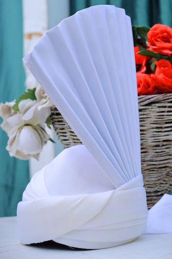 White Pleated Turban with Soft Fabric